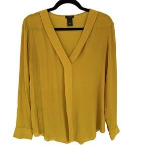Ann Taylor Womens Medium Mustard Long Sleeve Blouse V Neck Shirt Top